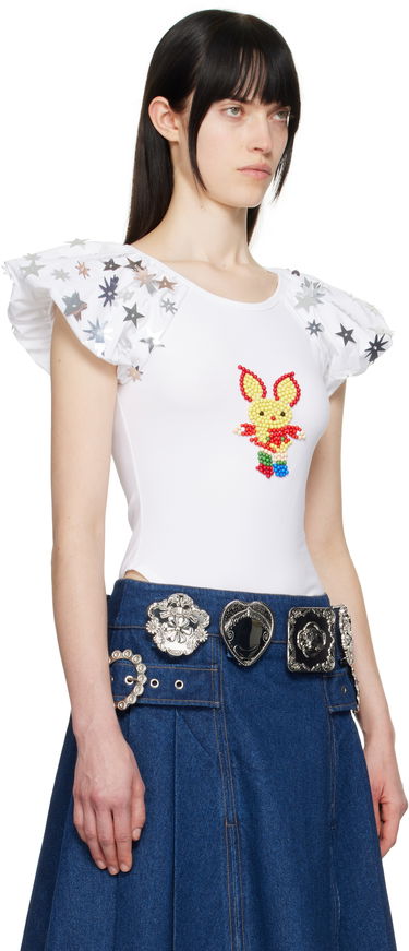 Tričko Chopova Lowena Chopova Lowena Angelica Beaded Star-Sleeve T-Shirt Biela | 2289, 1