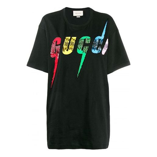 Tričko Gucci Gucci Sequined Lightning Short Sleeve T-Shirt Čierna | 539081-XJA2H-1082