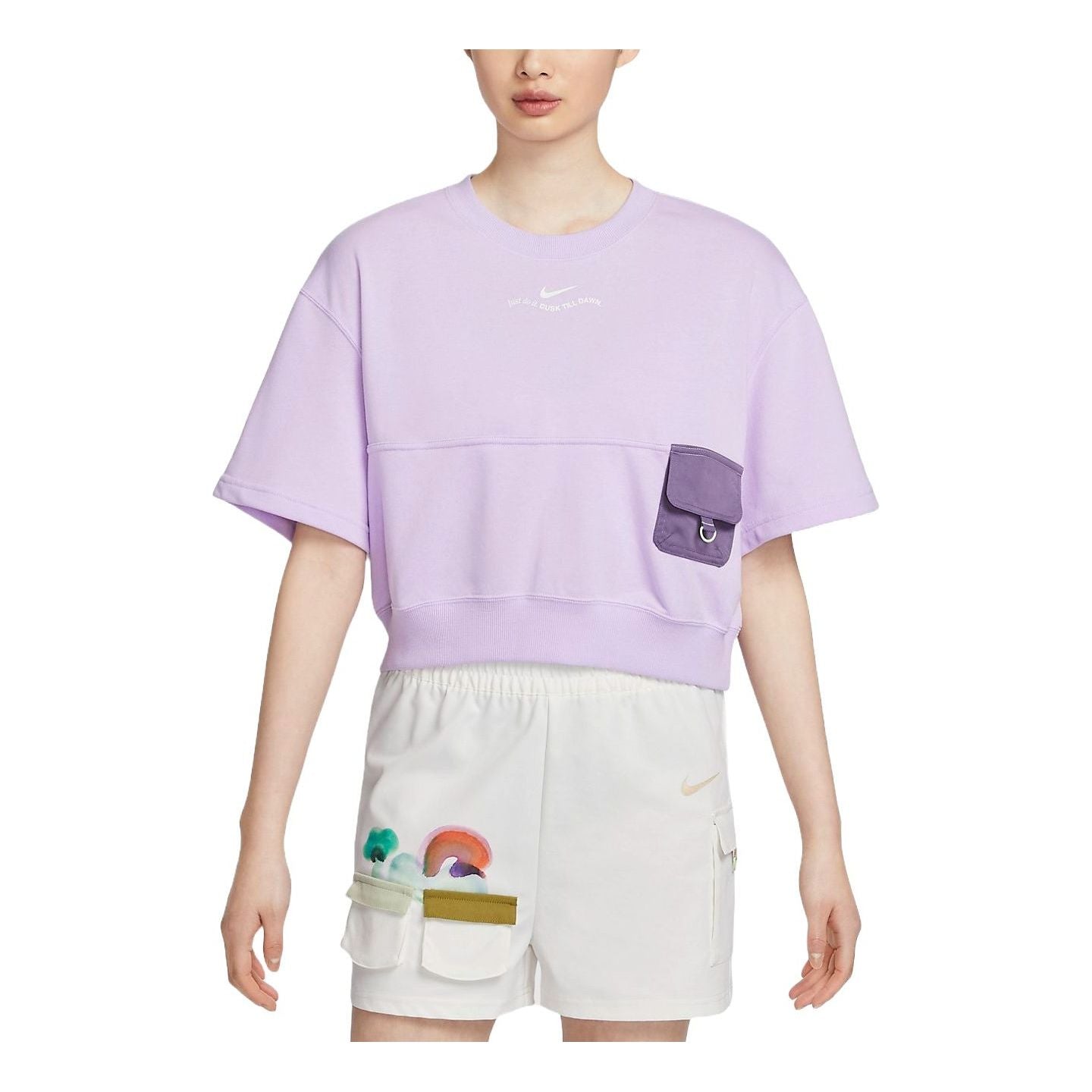 Crop Top Nike Sportswear French Terry Cropped T-Shirt Fialová | HF6176-517, 0