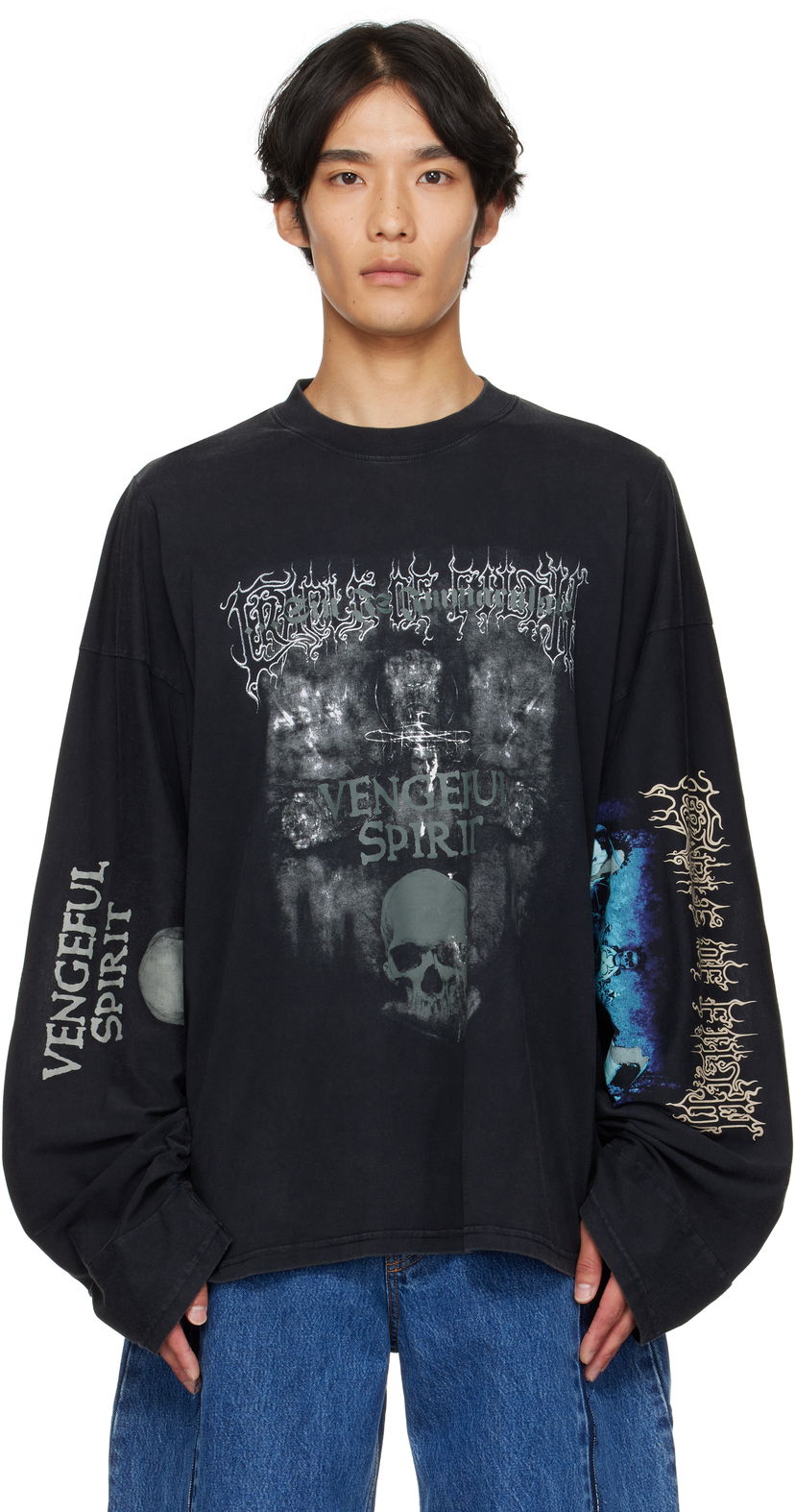 Tričko VETEMENTS Vetements Cradle of Filth 'Spirit' Cut-Up Longsleeve T-Shirt Čierna | UCF76LS680M