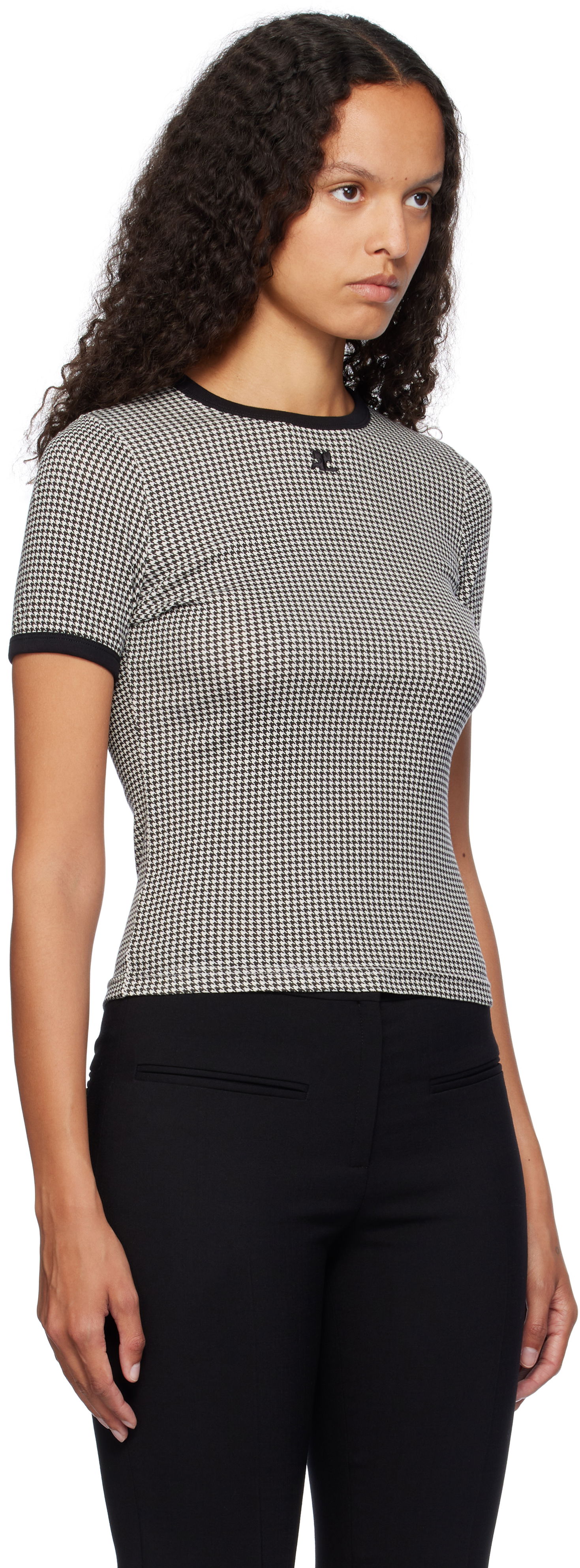 Tričko Courrèges Contrast Houndstooth Slim T-Shirt Čierna | 324JTS017JS0167, 1