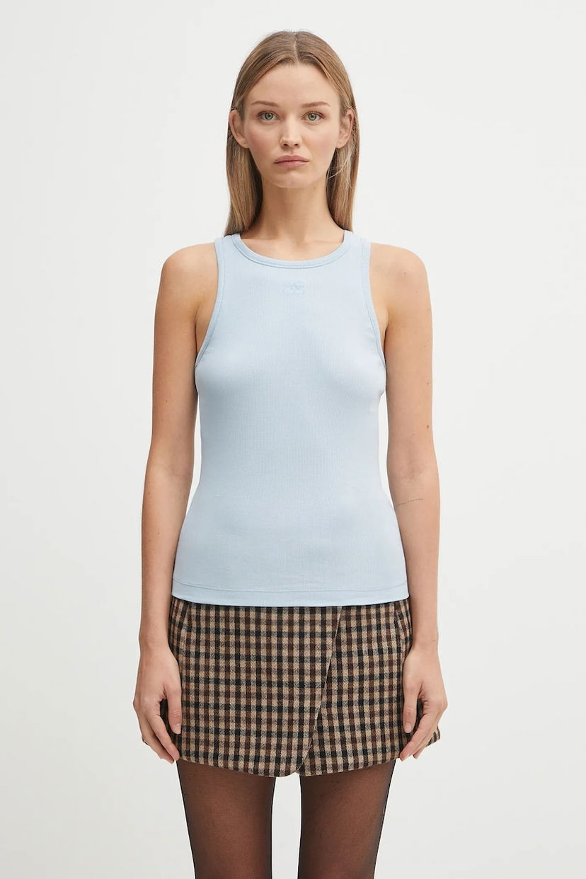 Tielko GANNI GANNI Soft Cotton Ribbed Tank Top Modrá | T4143