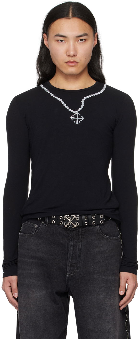 Tričko Off-White Black Printed Long Sleeve T-Shirt Čierna | OMAB092S24JER0011001, 0