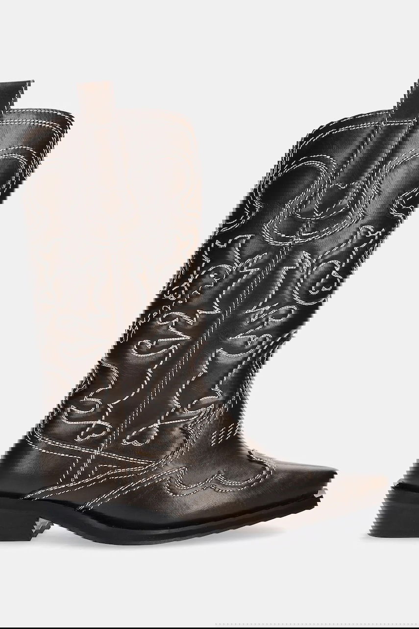 Tenisky a topánky GANNI GANNI Mid Shaft Embroidered Western Boots Hnedá | S3112, 1