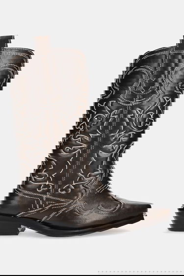 Tenisky a topánky GANNI GANNI Mid Shaft Embroidered Western Boots Hnedá | S3112, 1