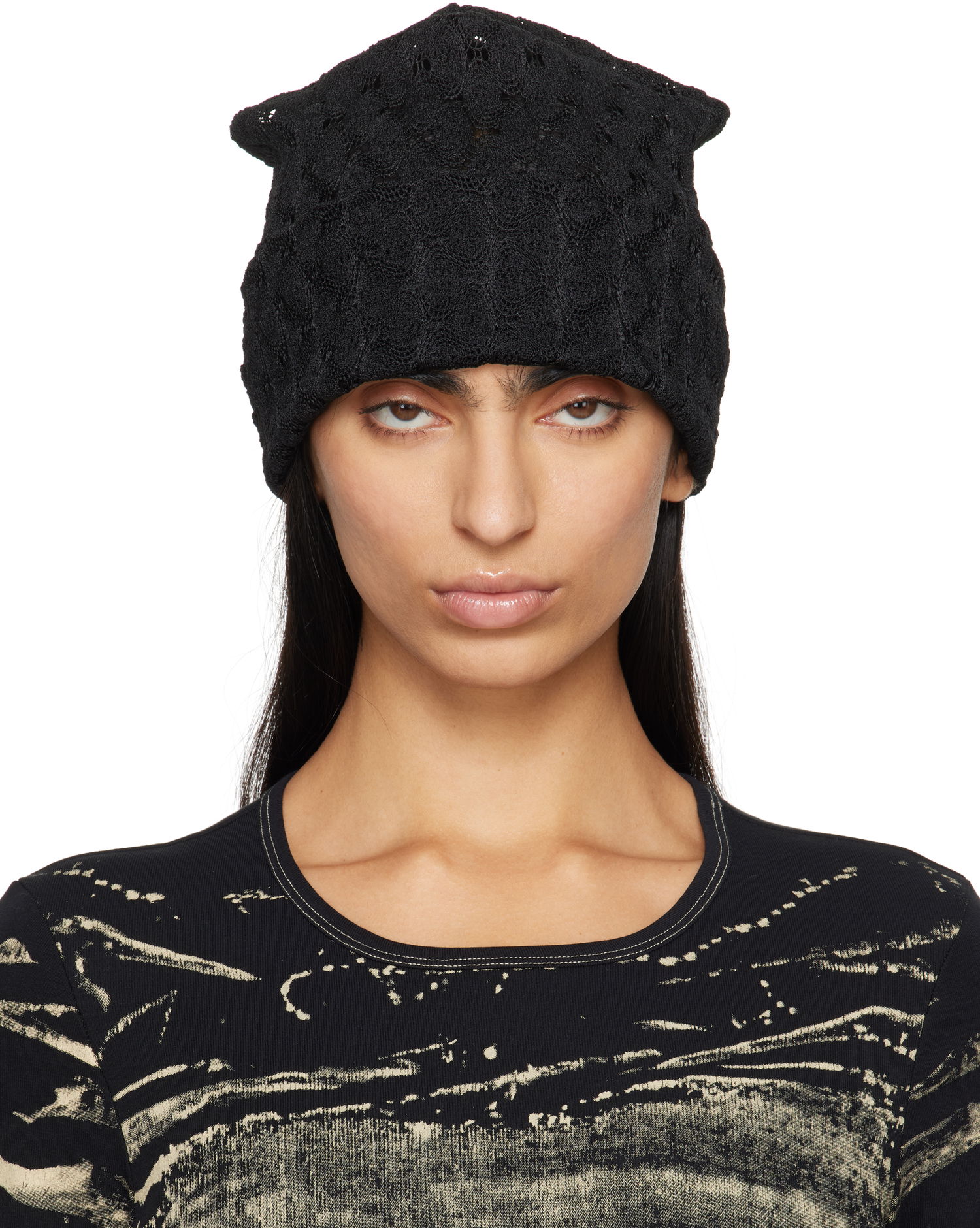 Kulicha Anna Sui Anna Sui Crochet Knit Beanie Čierna | 824D90, 0