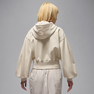 Mikina Jordan Jordan Flight Fleece Cropped Satin-Lined Hoodie Béžová | IB9863-104, 3