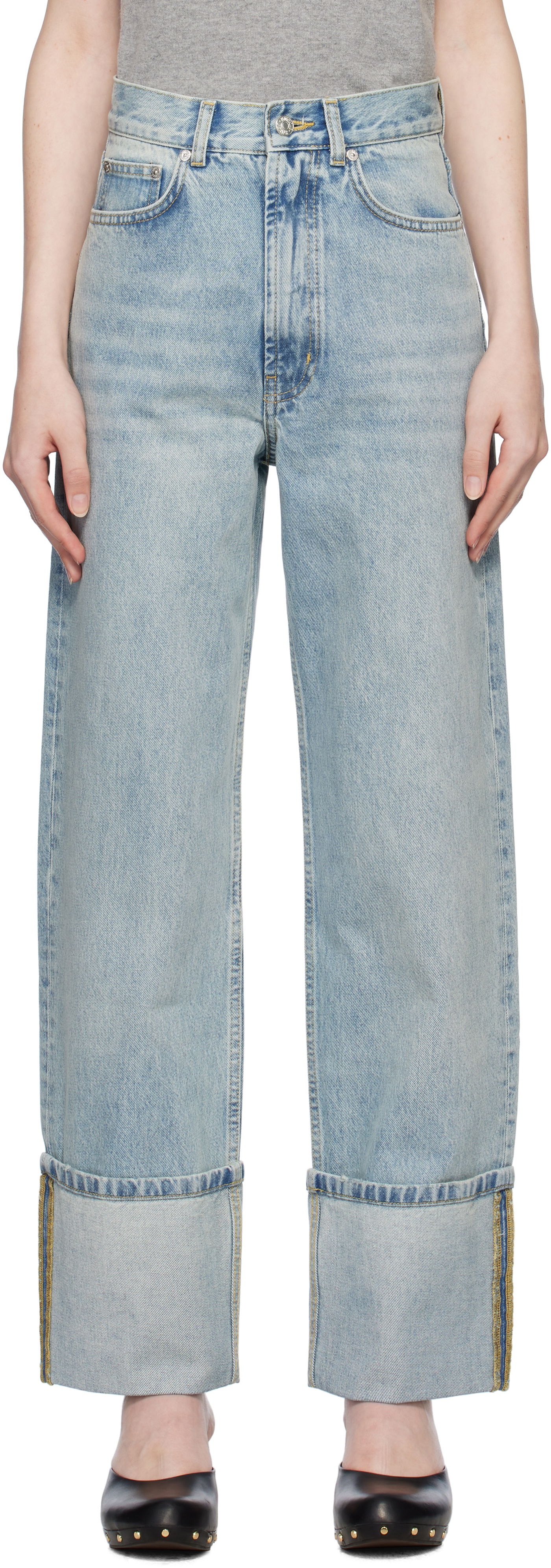 Džínsy Moschino Moschino Wide Leg Cuffed Jeans Modrá | 251K10313, 0