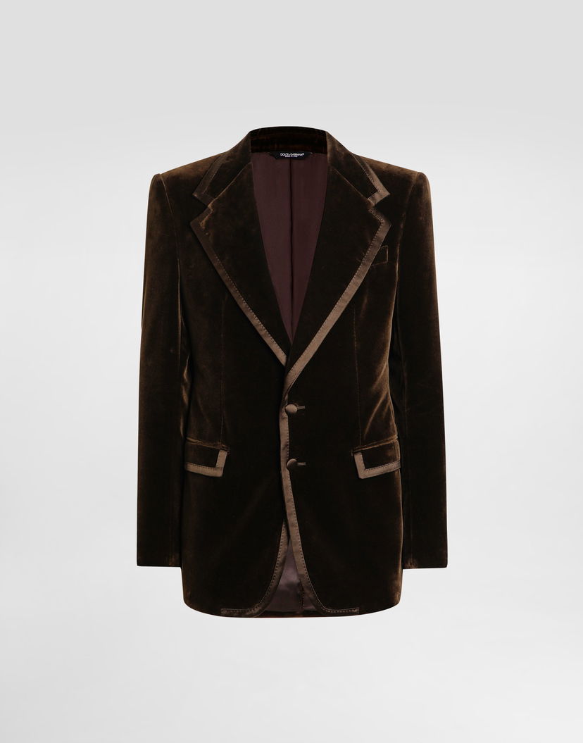 Bunda Dolce & Gabbana Dolce & Gabbana Single-Breasted Velvet Jacket Hnedá | G2VP0TFUVG7M0937