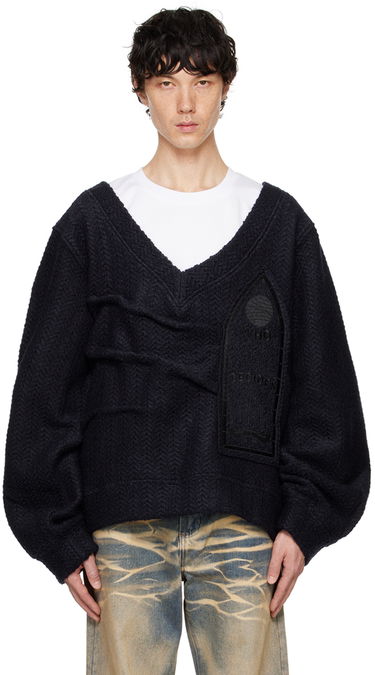 Sveter Who Decides War Who Decides War Gathered Collegiate Sweater Navy | 1110100010FW24, 0