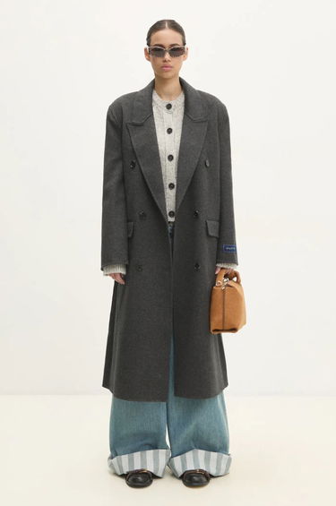 Kabáty Sporty & Rich Double Faced Cashmere Double-Breasted Overcoat Šedá | OW025500000GY17, 5