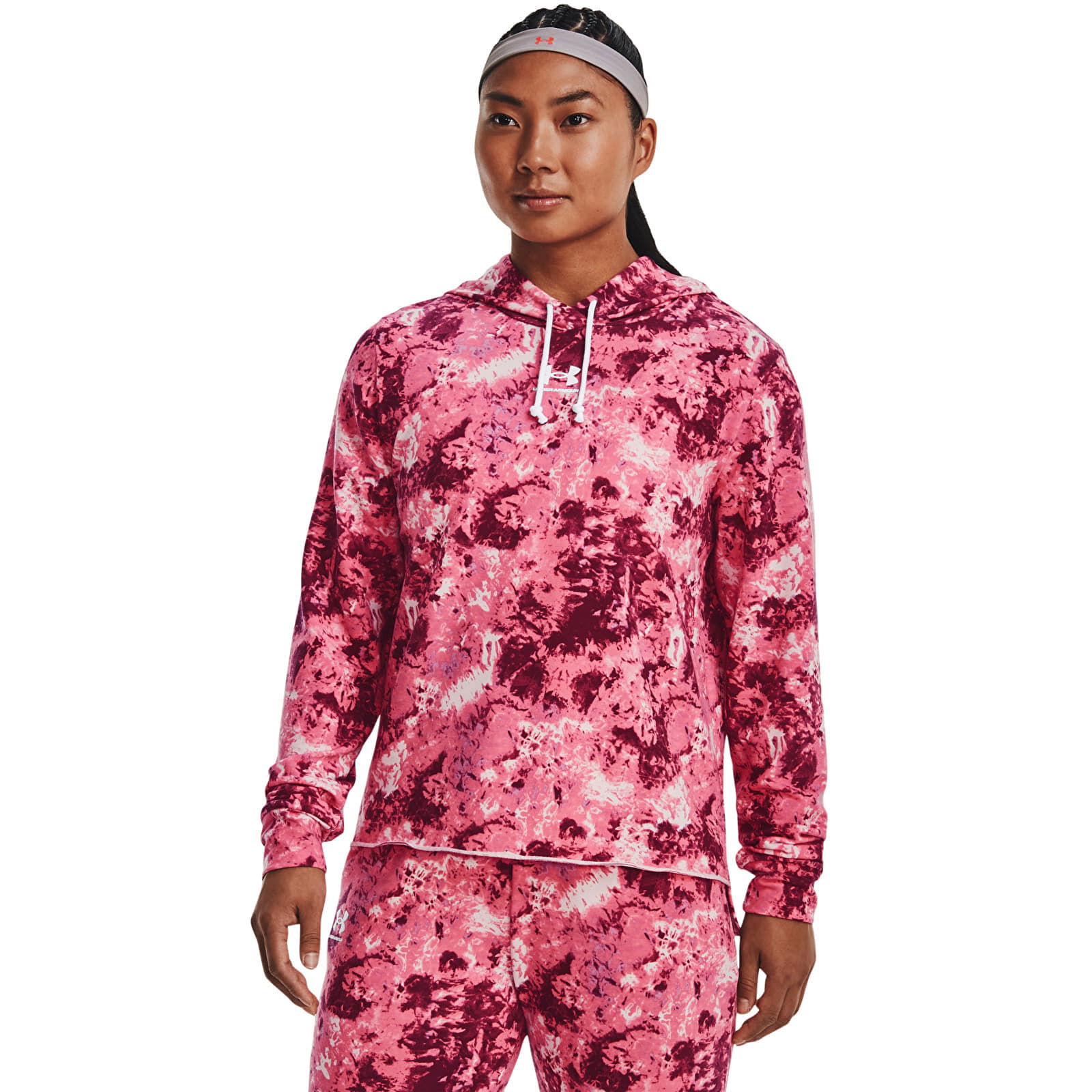 Rival Terry Print Hoodie Pace Pink