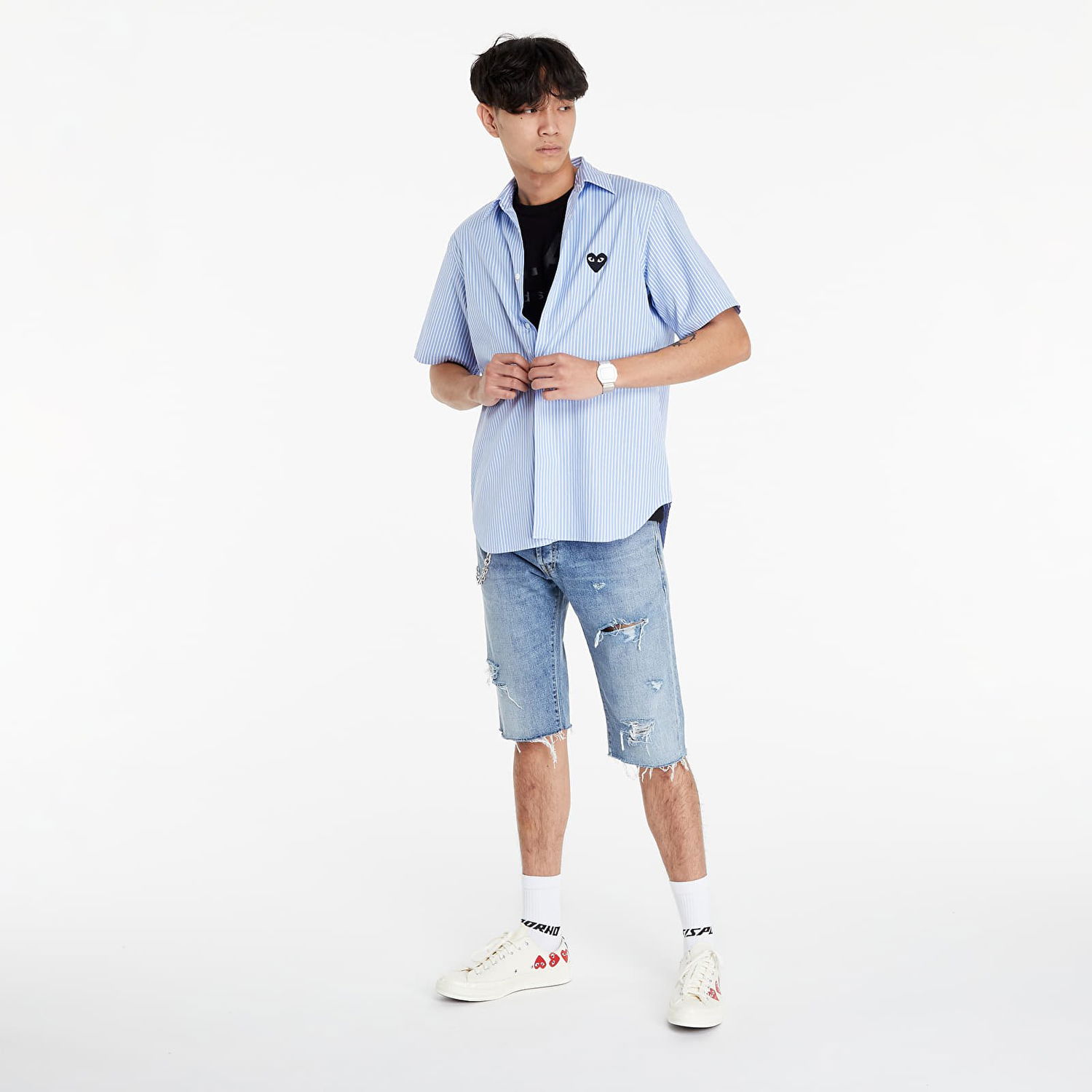 Košeľa Comme des Garçons PLAY Black Heart Striped Shirt Modrá | AZB020 Blue, 0