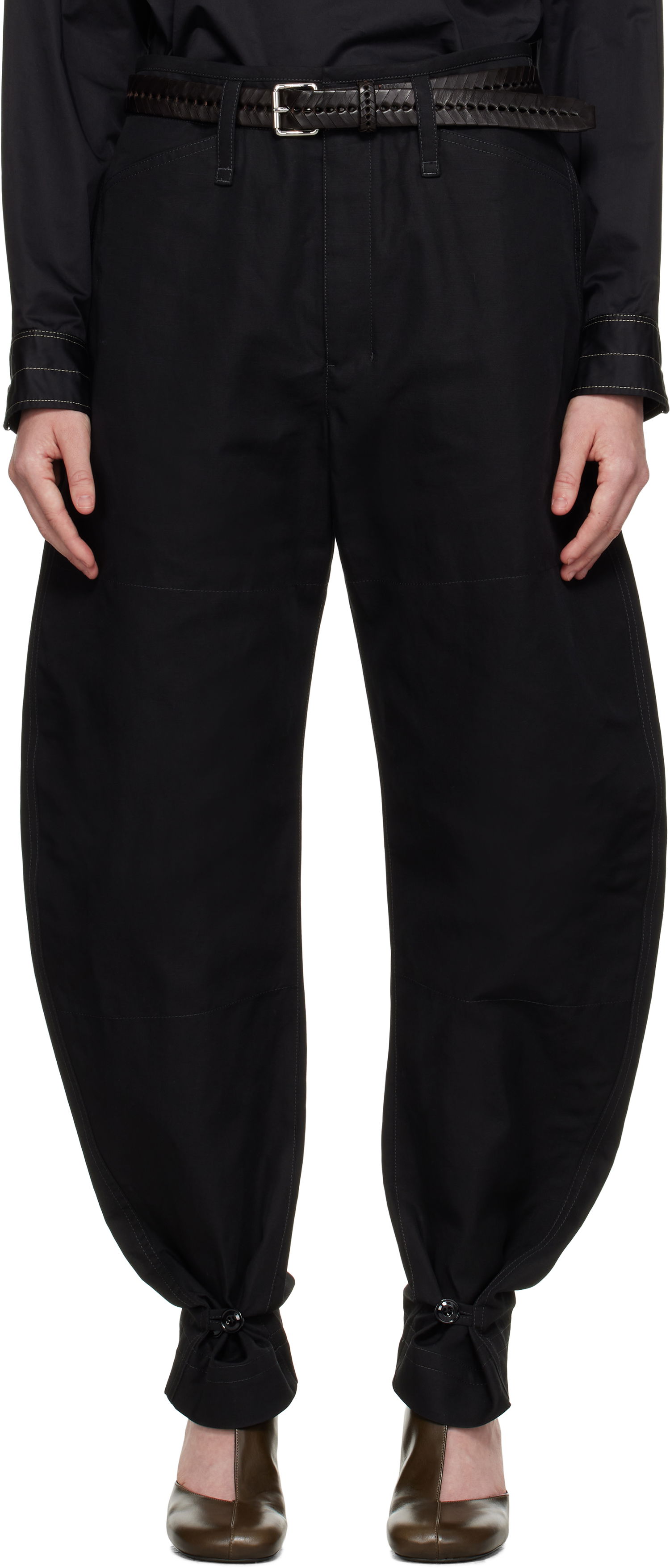 Nohavice LEMAIRE Lemaire Tapered Tie-Hem Trousers Čierna | PA1184 LF1350, 0