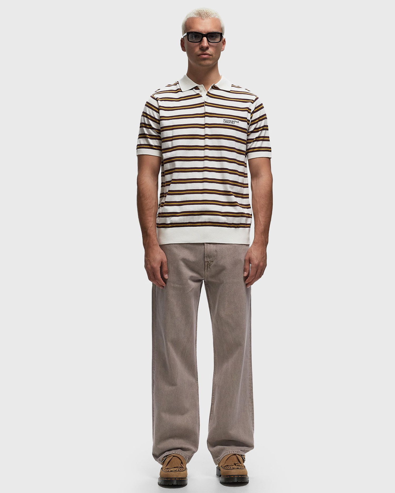 Polo tričko thisisneverthat Striped Knit Polo Béžová | TN241KKNPK02IVR, 1