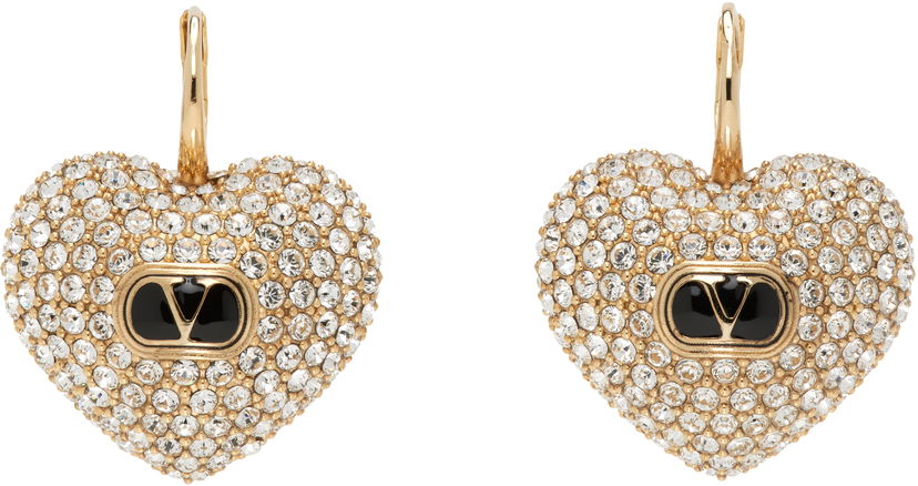 Náušnice Valentino Valentino Royal Heart Pavé Crystal VLogo Earrings Čierna | 7W2J0AE4VTI