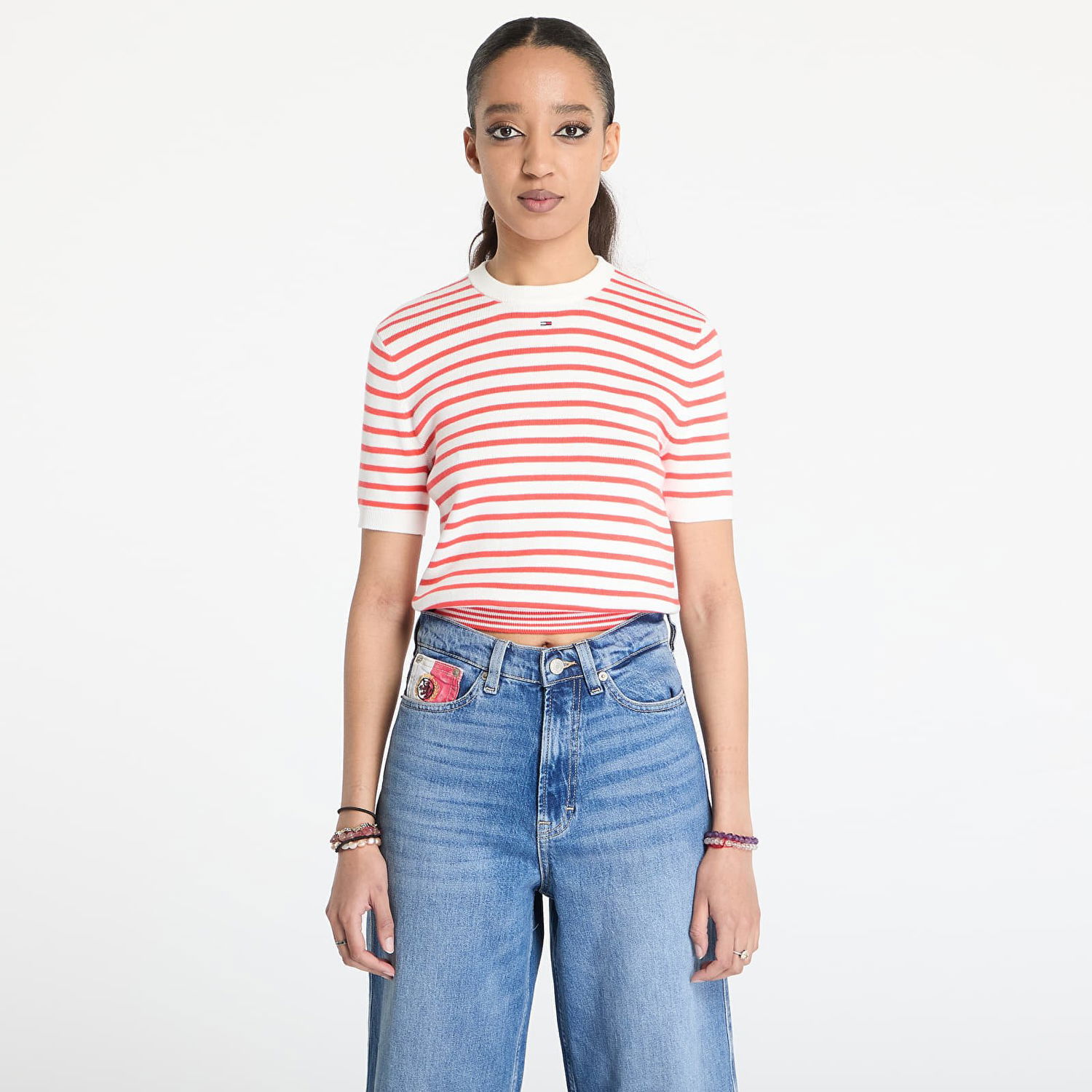 Tričko Tommy Hilfiger Tommy Jeans Essential Short Sleeve Striped Sweater Biela | DW0DW19336 0EX, 0