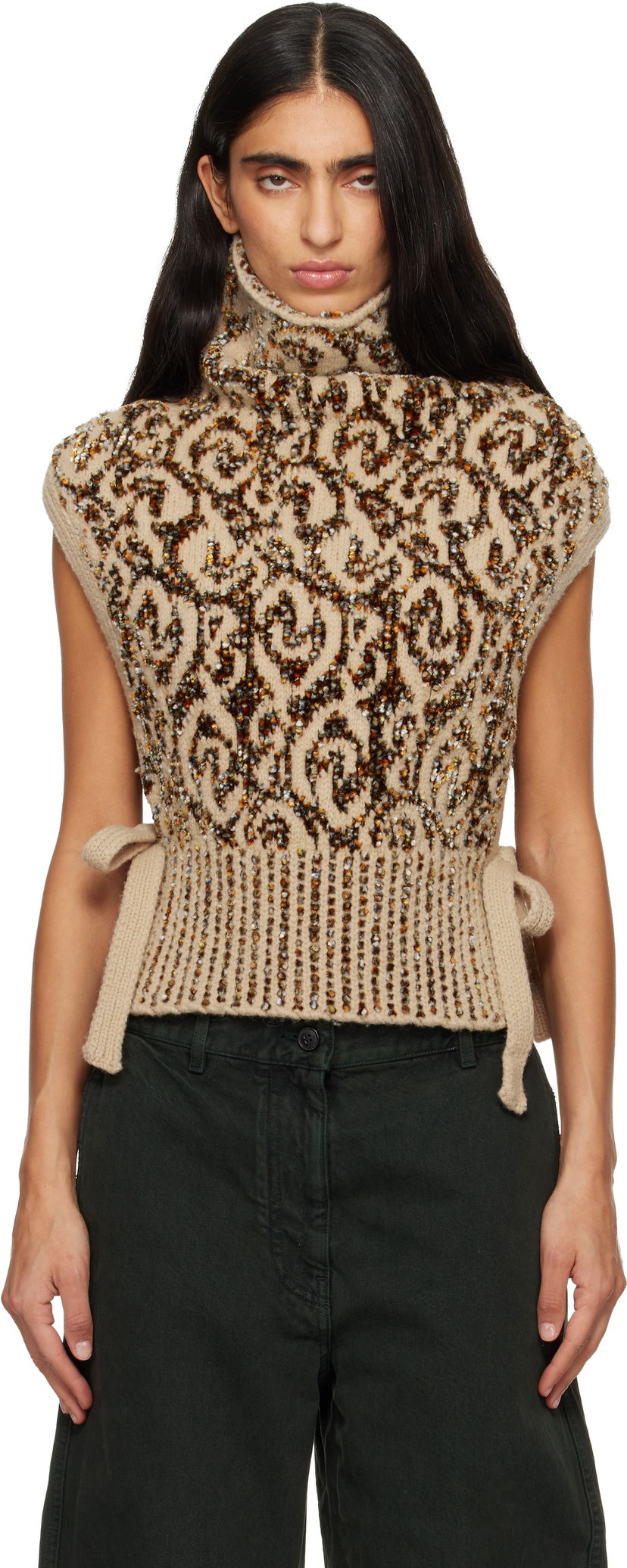 Vesta Dries Van Noten Turtleneck Jacquard Side-tie Dickey Béžová | 252-011247-2734