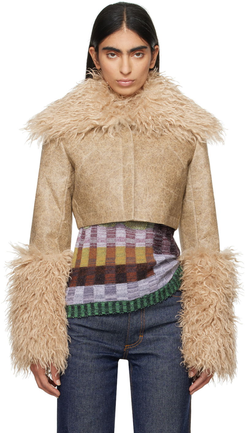 Bunda Eckhaus Latta Jacket With Faux Fur Trim Béžová | 1134-EL-PF24-T -, 0