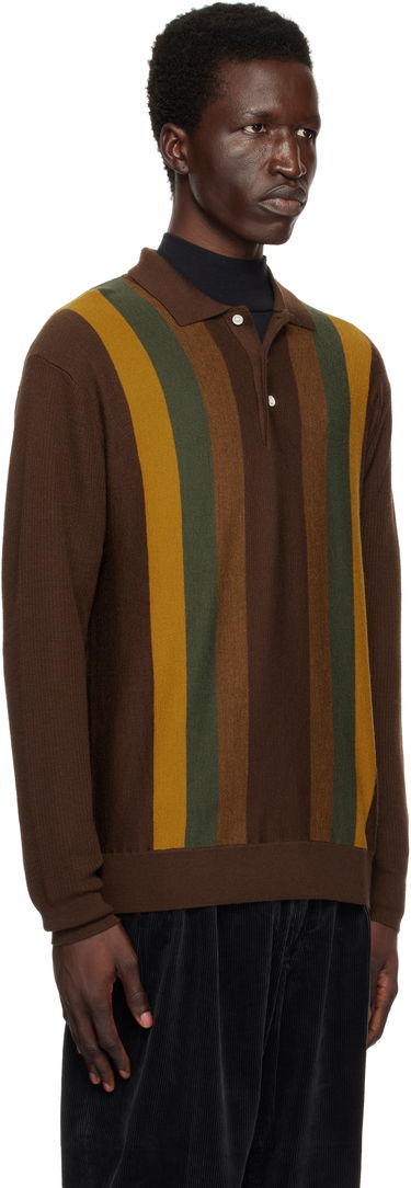 Sveter BEAMS BEAMS PLUS Knit Striped Polo Shirt Hnedá | 38120027156, 1