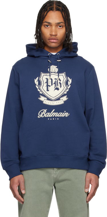 Mikina Balmain College Emblem Graphic Hoodie Navy | FH0JT255GF30, 0