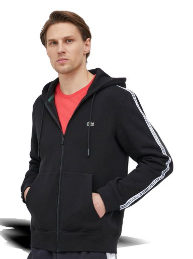 Mikina Lacoste Brand Stripes Zipped Hoodie Čierna | SH5065