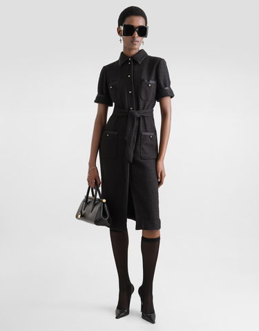 Šaty Dolce & Gabbana Dolce & Gabbana Calf-Length Raschel Tweed Dress with Sateen Details Čierna | F6JSZTFMTACN0000, 1