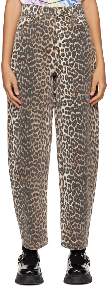 Džínsy GANNI Leopard Print High-Waisted Jeans Hnedá | J1184, 0