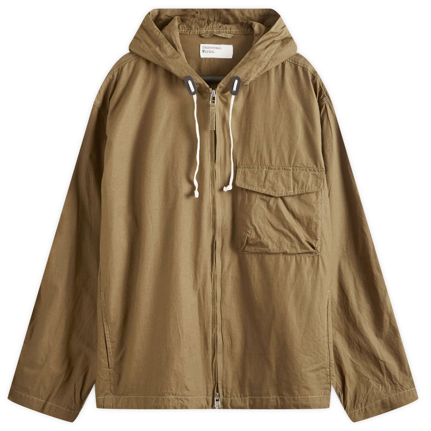 Vetrovka Universal Works Universal Works Broad Cloth Fistral Hooded Jacket, Size Large Zelené | P3002-KHK, 0