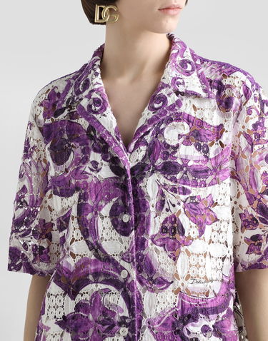 Košeľa Dolce & Gabbana Dolce & Gabbana Majolica Print Crochet Lace Shirt Fialová | F5T54THH5EUIP3TN, 3