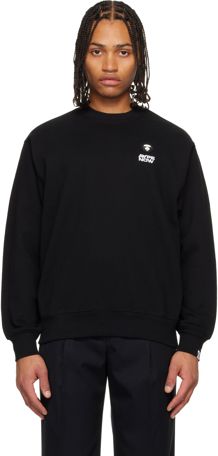 Mikina AAPE by A Bathing Ape 'AAPENOW' Moonface Crew Neck Sweatshirt Čierna | AAPSWMC349XXPBKX