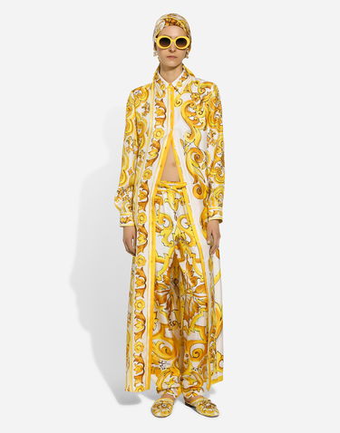 Šaty Dolce & Gabbana Silk Twill Caftan Shirt With Majolica Print Žltá | F6JDETHI1TKHG3TN, 1