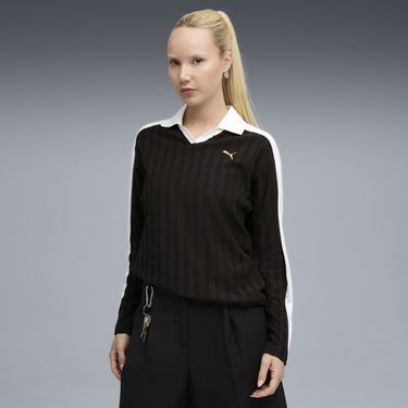 Polo tričko Puma Women's T7 Relaxed Long Sleeve Polo Čierna | 632141_01, 0