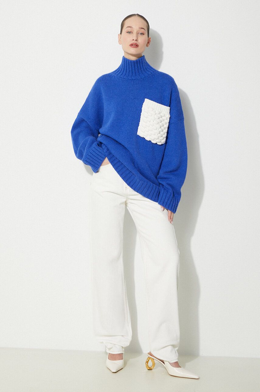 Sveter JW Anderson JW Anderson Textured Patch Pocket Turtleneck Sweater Modrá | KW1150.YN0144.823, 1