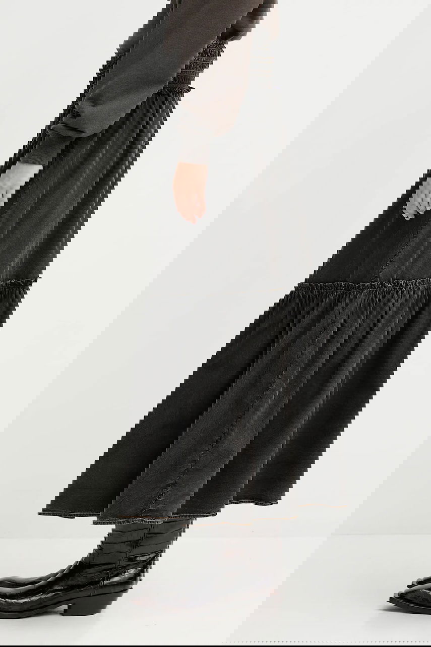Sukňa GANNI GANNI Garment Dyed Cotton Smock Maxi Skirt Čierna | W0877, 1