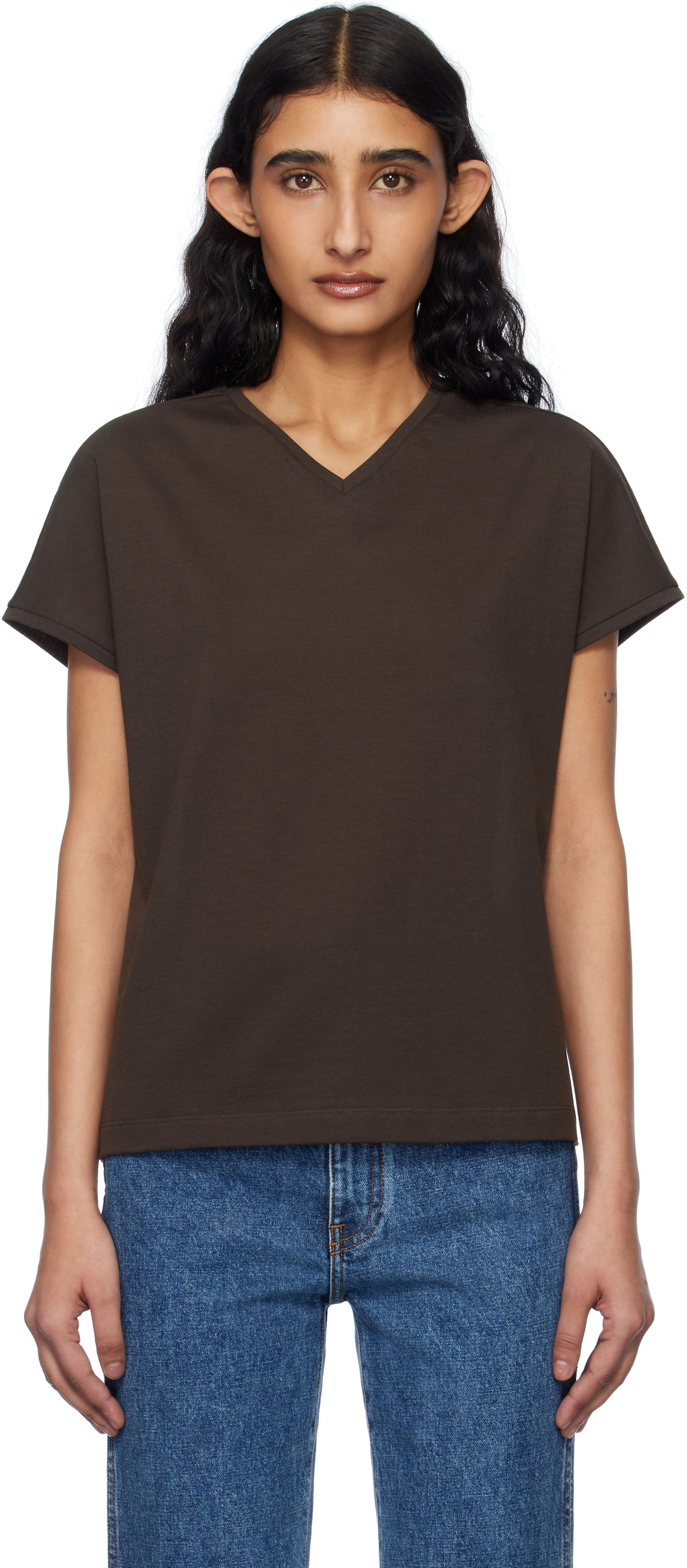 Tričko Khaite Khaite Devra V-Neck T-Shirt Hnedá | 2377166, 0