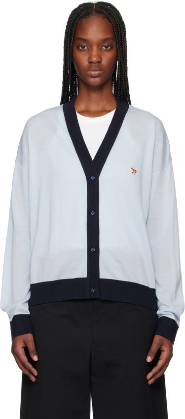 Sveter MAISON KITSUNÉ Maison Kitsuné Bi-Color Comfort Cardigan with Fox Patch Modrá | OW00516KT1136, 0