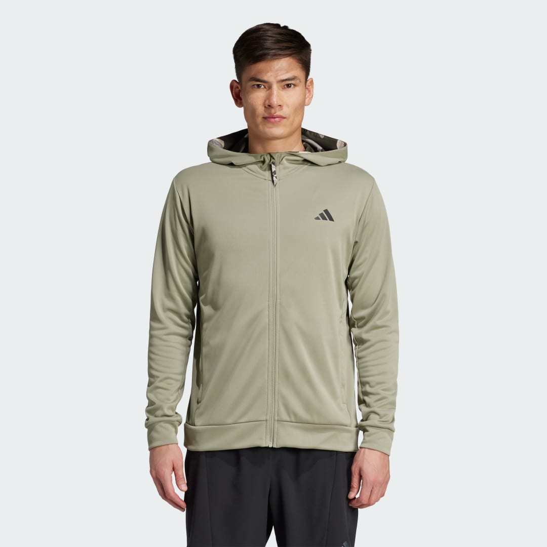Mikina adidas Performance Essentials Camo Full-Zip Training Hoodie Zelené | IW8499, 0