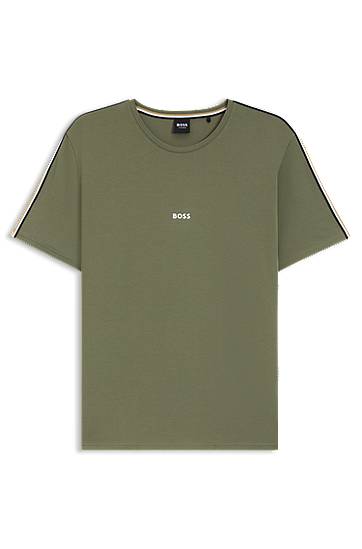 Tričko BOSS BOSS Stretch-Cotton T-Shirt with Tape Trims Zelené | 50545930, 0