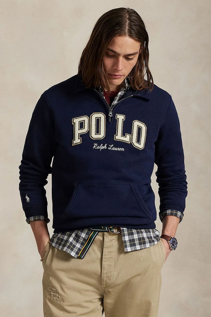 Mikina Polo by Ralph Lauren Polo Ralph Lauren Appliqué Quarter-Zip Sweatshirt with Pouch Pocket Navy | 710981150