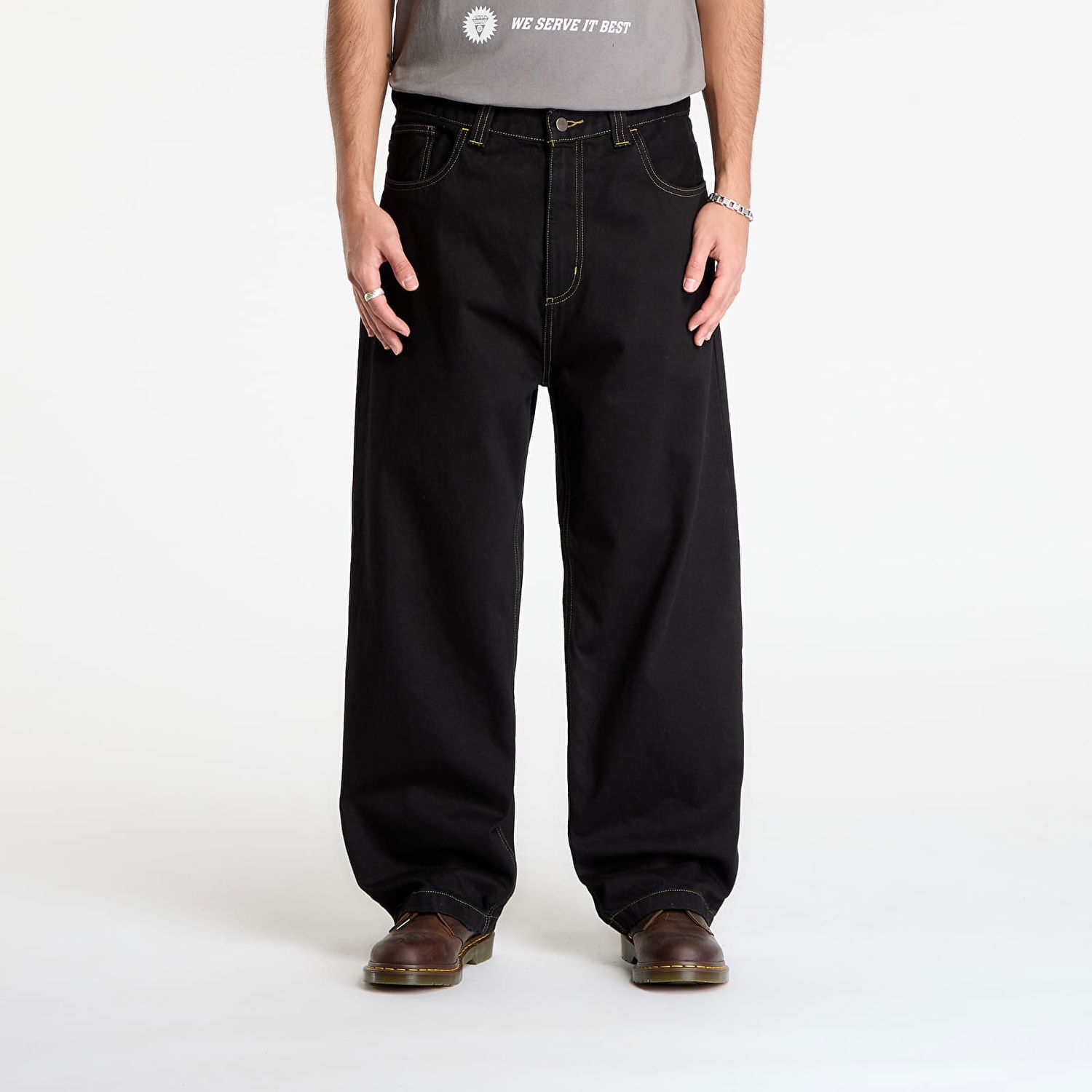 Džínsy Carhartt WIP Wide Leg Rinsed Brandon Pant Čierna | I035893.8902, 0