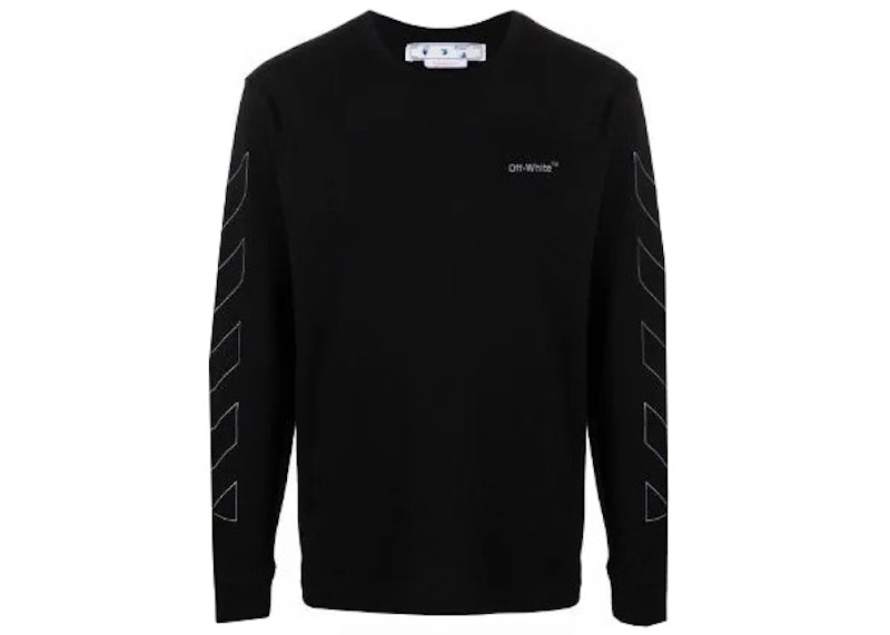 Tričko Off-White Black Diag Outline Long Sleeve T-shirt Black Modrá | 222607F110012