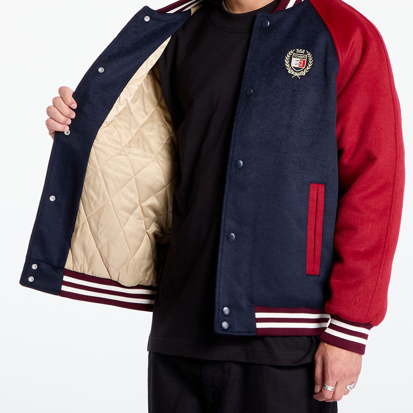 Wool Blend Crest Bomber Dark Night Navy/ Regatta Red