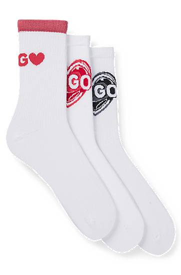 Ponožky BOSS Three-Pack Cotton-Blend Crew Socks with Logos Biela | 50530508