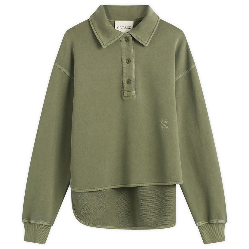 Mikina CLOSED Long Sleeve Polo Sweatshirt with Layered Hem Zelené | C95667-47V-13-657
