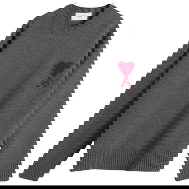 Sveter AMI Men's Merino Wool Knit ADC Crew Neck Jumper, Size Large Šedá | H25UKS838-018-084H25, 1