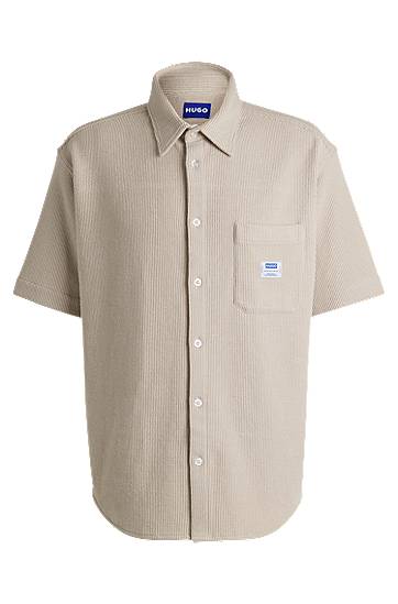 Košeľa BOSS HUGO Men's Waffle-Structured Cotton Blend Short-Sleeved Shirt Béžová | 50540316, 0