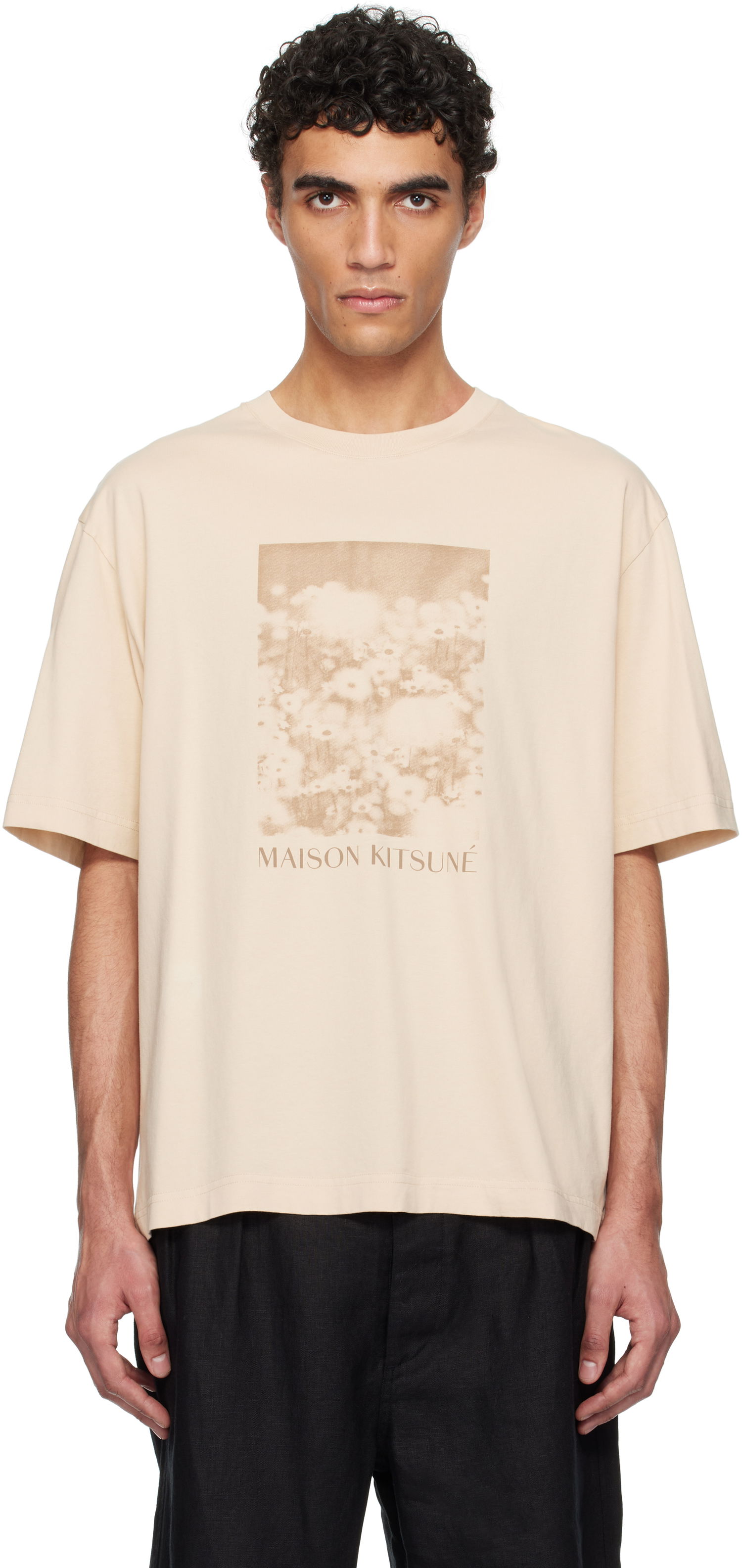 Tričko MAISON KITSUNÉ Maison Kitsuné Daisy Field Oversize T-Shirt Béžová | OM00114KJ7016, 0