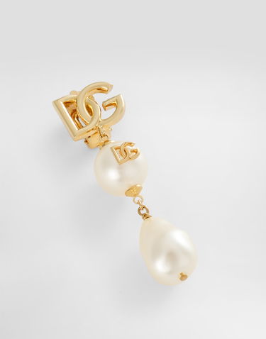 Náušnice Dolce & Gabbana Drop Earrings with Teardrop Pearl Accents and Logo Metalická | WER2Y2W1111W0111, 1