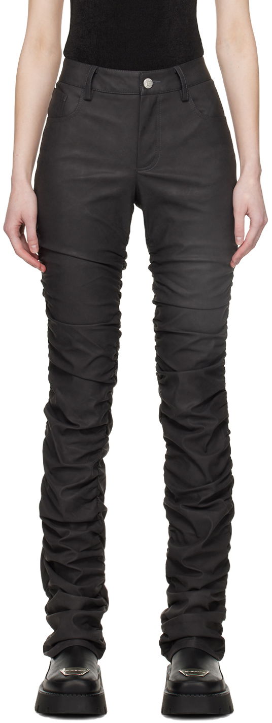 Ruched Faux-Leather Trousers